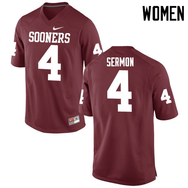 Women Oklahoma Sooners #4 Trey Sermon College Football Jerseys Game-Crimson